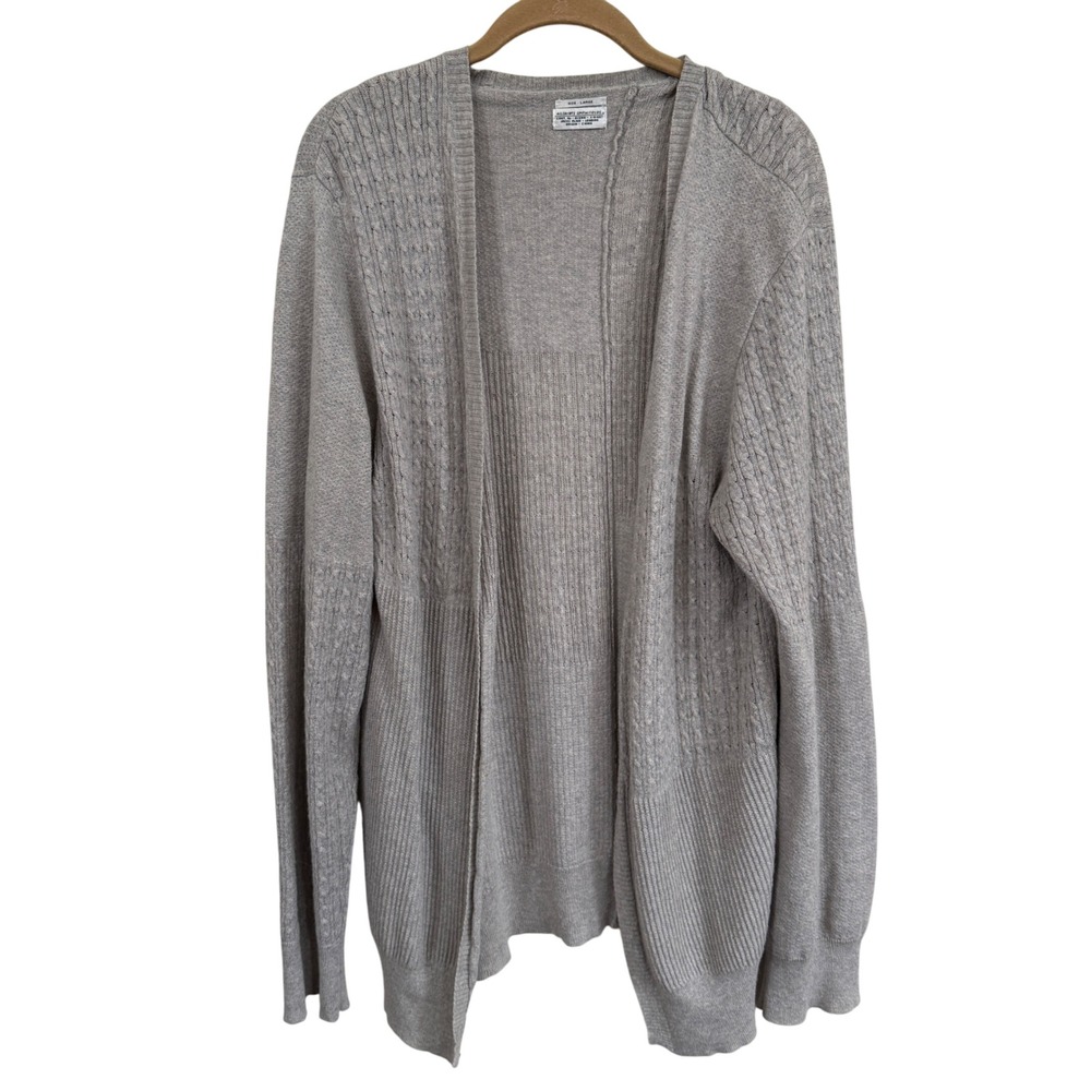 AllSaints Womens Open Front Cardigan Gray Sz L‎ Alpaca Pointelle Cable Y2K